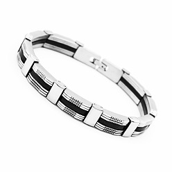 Stainless Steel Color 304 Stainless Steel Punk Rock Chain Bracelets for Men, Black, Stainless Steel Color, 8.27 inch(21cm)