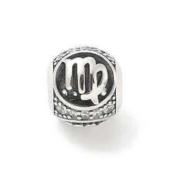 Дева Латунные прозрачные фианиты европейские бусины, бусины с большим отверстием, рондель с двенадцатью созвездиями, античное серебро, Дева, 11.5 мм, отверстие : 4.5 мм