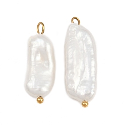 Настоящее золото 18K Подвески из натурального пресноводного жемчуга Кеши, самородки прелести, с 304 петлями из нержавеющей стали, белые, ионное покрытие (ip), реальный 18 k позолоченный, 20.5~25x8~11x4~6 мм, отверстие : 1.8~3 мм