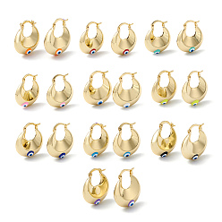 (52) Непрозрачная лаванда Толстые серьги-кольца с эмалью от сглаза, настоящие позолоченные украшения из латуни для женщин, разноцветные, 18 мм, штифты : 27x23x9 мм