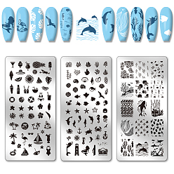 Mixed Shapes Шаблоны для нейл-арта своими руками из нержавеющей стали, шаблонный инструмент, прямоугольные, Морские животные, 12x6 см, 3 шт / комплект