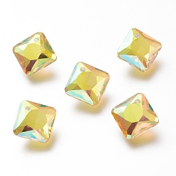 Sun Glass Rhinestone Pendants, Faceted, Square/Rhombus, Sun, 11.5x11.5x5mm, Hole: 1.2mm