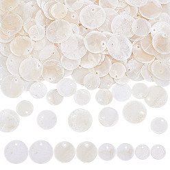 Белый Дым 210шт 4 стили натуральные подвески из ракушек капиз, плоские круглые прелести, серый, 12~20.5x0.5~1.5 мм, отверстие : 1.2~1.4 мм