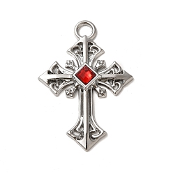 Платина Большие подвески из сплава с рубиновыми стразами, крест прелести, платина, 55x38x6 мм, отверстие : 5 мм