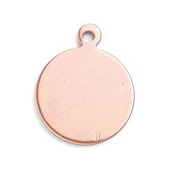 Brushed Red Copper Messing Charme, leere tag stempeln, langlebig überzogen, Flachrund, gebürstetem rotes Kupfer, 15x12x1 mm, Bohrung: 1.2 mm