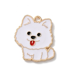 Белый Подвески из эмали и сплава, собака, золотой свет, белые, 25.5x21.5x1.2 мм, отверстие : 2 мм
