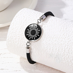 Солнце Сплав стекла плоские круглые звенья браслеты, браслеты из нейлонового шнура для пары друзей, солнце, 6-1/2~8-1/2 дюйм (16.5~21.5 см)