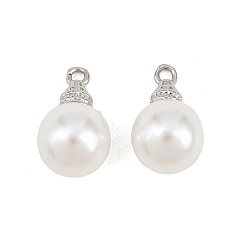 Платина Латунь с подвесками из искусственного жемчуга из абс-пластика, круглые подвески, без кадмия и без свинца, долговечный, стойки покрытие, платина, 13x8 мм, отверстие : 1.2 мм