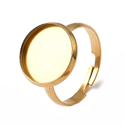 Настоящее золото 18K 304 регулируемые кольцевые компоненты из нержавеющей стали, настройки круглого кольца, ионное покрытие (ip), реальный 18 k позолоченный, лоток : 14 мм, 16 мм, внутренний диаметр: 19 мм