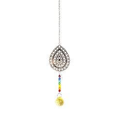 Teardrop Стеклянный круглый кулон украшение, подвесные ловцы солнца, с металлическим звеном и стеклянной бусиной, для украшения дома, слеза, 350~400 мм