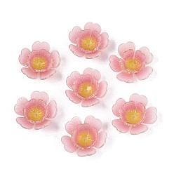 Pink Heat Shrink Acrylic Bead Caps, Multi-Petal Flower, Pink, 19~21x19~21x7~8mm, Hole: 1~1.2mm