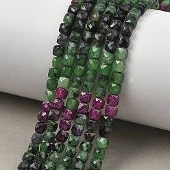 Ruby in Zoisite Natural Ruby in Zoisite Beads Strands, Faceted, Cube, 3.5~4.5x4~4.5x4~4.5mm, Hole: 0.6~0.8mm, about 99~104pcs/strand, 15.43''(39.2cm)~15.55''(39.5cm)