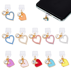 (52) Непрозрачная лаванда 12шт пластиковые мобильные пылезащитные заглушки, сердце, с подвесками из эмали и сплава , разноцветные, 25~29 мм, 12 шт / комплект