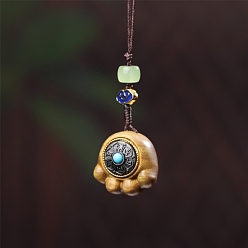 Античный Белый Подвеска из сандалового дерева с отпечатком кошачьей лапки и резной инкрустированной мантрой из шести символов, для внутреннего зеркала заднего вида автомобиля подвесной орнамент, старинный белый, 100x30 мм