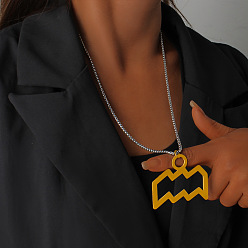 Водолей Панк-стиль 304 Подвески из нержавеющей стали с изображением двенадцати созвездий и цепочками из нержавеющей стали в форме коробки, реальный 18 k позолоченный, Водолей, 23.62 дюйм (60 см), Кулон : 53x43 мм