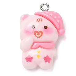 Медведь Подвески из непрозрачной смолы на тему сна, с платиновыми тоновыми железными петлями, медведь, 28.5x19.5x7 мм, отверстие : 2 мм