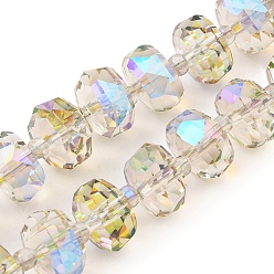 Бежевый Прозрачные стеклянные бусины гальваническим пряди, гальваническое покрытие, граненые, рондель, бежевые, 9x6 мм, отверстие : 1.2 мм, около 60 шт / нитка, 19.69'' (50 см)