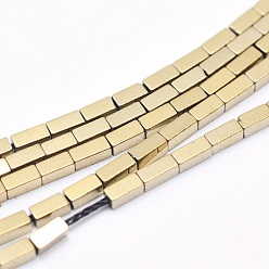 Light Gold Plated Electroplate Non-magnetic Synthetic Hematite Beads Strands, PVD Vacuum Plating, Cuboid, Light Gold Plated, 3x1x1mm, Hole: 0.5mm, about 133pcs/strand, 15.7 inch(40cm)