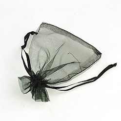 Black Organza Gift Bags, Jewelry Mesh Pouches for Wedding Party Christmas Gifts Candy Bags, with Drawstring, Rectangle, Black, 12x10cm