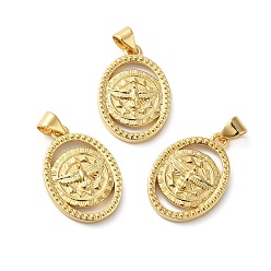 Real 18K Gold Plated Rack Plating Brass Pendants, Lead Free & Cadmium Free, Long-Lasting Plated, Oval with Bird Charm, Real 18K Gold Plated, 23x15.5x4mm, Hole: 4x3.5mm