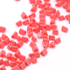 Light Coral Opaque Glass Seed Beads, Triangle, Light Coral, 2~6x4x3.5mm, Hole: 1mm, about 4500pcs/bag, 440~450g/bag