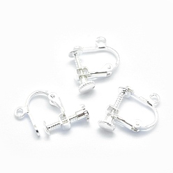 Silver Brass Clip-on Earring Findings, with Loop, Silver Color Plated, 15x13x5mm