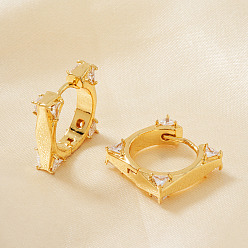 Золотой Латунные серьги квадратной обручем, с четким кубического циркония, золотые, 17x17x6 мм