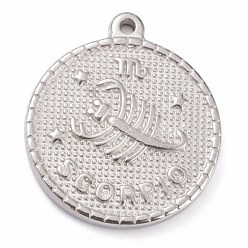 Scorpio 304 Stainless Steel Pendants, Flat Round with Constellation, Scorpio, 29x26x3mm, Hole: 2mm