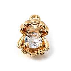 Настоящее золото 18K Латунь прокладывает кубические циркониевые прелести, без кадмия, без никеля и без свинца, формы раковины, реальный 18 k позолоченный, 14.5x11x8 мм, отверстие : 1.8 мм