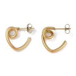 Золотой Вакуумное покрытие pvd 201 серьги-гвоздики в форме сердца из нержавеющей стали, с 304 штифта из нержавеющей стали, золотые, 18x5.5 мм