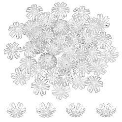 Argent 304 caps d'acier inoxydable, fleur, 6 pétales, argenterie, 14.5x14x4mm, Trou: 1mm, 60 pcs / boîte