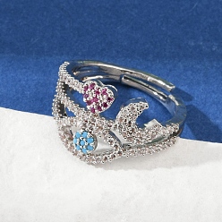 Платина Кольца для женщин с микропаве из латуни и кубическими цирконами, стойки покрытие, без кадмия и без свинца, долговечный, платина, 12.5 мм, размер США 7 1/4 (17.5 мм)