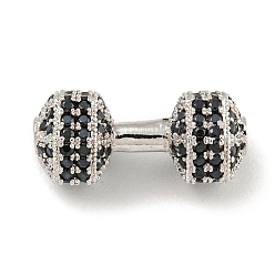 Платина Латунь микропаве черный кубический цирконий, гантель, платина, 8x18.5x4 мм, отверстие : 1.8 мм