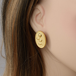 Золотой 304 серьги-гвоздики неправильной овальной формы из нержавеющей стали, золотые, 25x28 мм