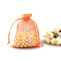 Темно-Оранжевый Сумки из органзы с серебряным тиснением и бабочкой, подарочные пакеты для свадебной вечеринки, прямоугольные, темно-оранжевый, 9x7 см