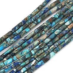 Синтетическая Бирюза Собранные синтетические бирюзовые и имперские нитки из бисера яшмы, окрашенные, колонка, 13x4 мм, отверстие : 0.7 мм, около 31 шт / нитка, 15.75 дюйм (40 см)