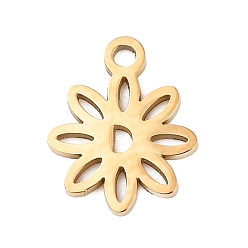 Золотой 304 прелести нержавеющей стали, цветочный шарм, золотые, 9.5x7.5x0.7 мм, отверстие : 1 мм