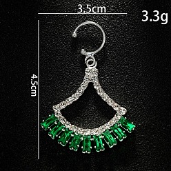 Нержавеющая Сталь Цвет Кольца-манжеты для губ с подвесками из латуни, паве зеленого цвета и прозрачных кубических цирконий, без пирсинга, с 316l хирургическими обручами из нержавеющей стали, цвет нержавеющей стали, 45x35 мм