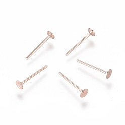 Rose Gold 304 Stainless Steel Stud Earring Findings, Flat Round, Rose Gold, 3x0.3mm, Pin: 0.7mm