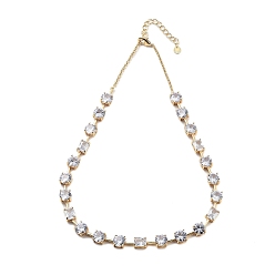 Прозрачный Ожерелья с плоскими круглыми и прямоугольными звеньями из латуни и циркония для женщин, реальный 18 k позолоченный, без кадмия и без свинца, долговечный, прозрачные, 16.14 дюйм (410 мм)