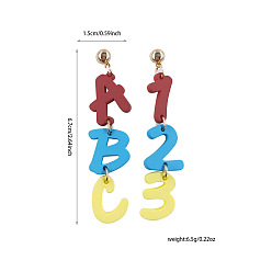 Number Акриловые серьги-гвоздики «обратно в школу», платина, число, 67x15 мм