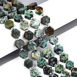 Африканский Бирюза(яшма) Бусы натуральная африканская бирюза (яшма), шестиугольник, с бисером, 8~10x8~10x4~5 мм, отверстие : 0.9~1 мм, около 34~38 шт / нитка, 15.35~15.94'' (39~40.5 см)