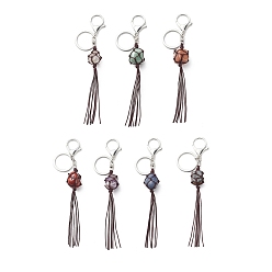 Mixed Stone 7Pcs Gemstone Tassel Keychains, Stone Net Pocket Pendant Keychain, for Car Key Bag Ornament, 16.5cm