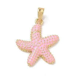 Starfish Brass Enamel Pendants, Golden, Starfish Charms, 20.5x18x3mm, Hole: 4x2.5mm