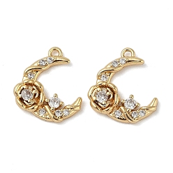 Настоящее золото 18K Латунные микро проложить кубического циркония подвески, без кадмия, без никеля и без свинца, Луна прелести, реальный 18 k позолоченный, 15x13x2.5 мм, отверстие : 1 мм