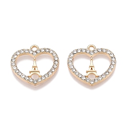 Кристалл Стойки подвески обшивки сплава, со стразами, Сердце с Эйфелевой башни, кристалл, 17.5x18.5x1.5 мм, отверстие : 1.6 мм