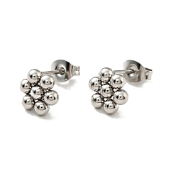 Stainless Steel Color 201 Stainless Steel Flower Stud Earrings with 304 Stainless Steel Pins for Women, Stainless Steel Color, 9x8mm, Pin: 0.7mm