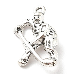 Antique Silver Tibetan Style Alloy Pendants, Hockey Player, Antique Silver, 25x16x6mm, Hole: 1.5mm