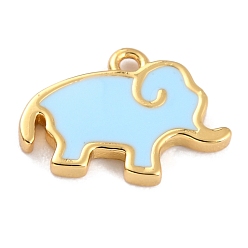 Light Blue Golden Brass Enamel Pendants, Long-Lasting Plated, Elephant, Light Blue, 9.5x13x1.5mm, Hole: 1.2mm