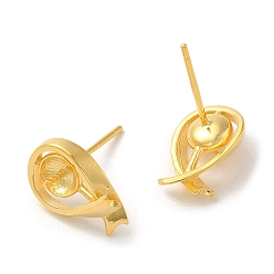 Real 18K Gold Plated 925 Sterling Silver Stud Earring Findings, for Half Drilled Beads, Ribbon, with S925 Stamp, Real 18K Gold Plated, 12.5x8mm, Pin: 0.9mm and 11x0.9mm